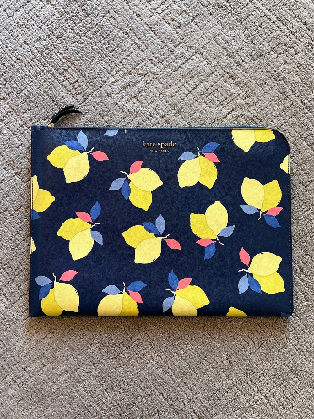 Kate Spade Navy Lemon Print Zip Laptop Sleeve Pouch